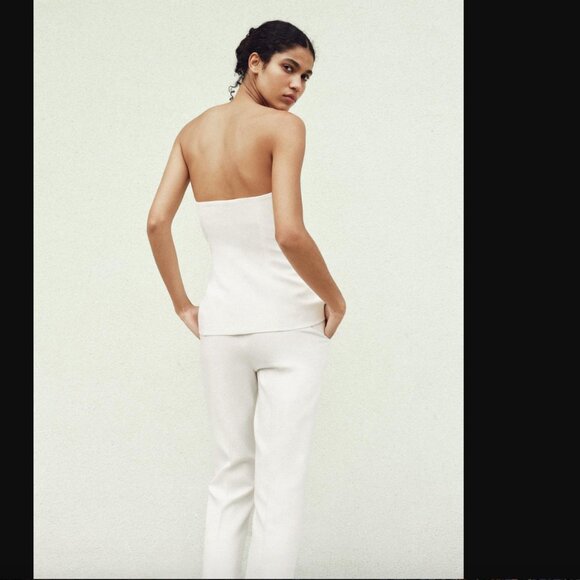 NWT ZARA 2 PIECES MATCH SET COMBINATION SATIN EFFECT BUSTIER TOP + FLARED PANTS - Picture 5 of 10